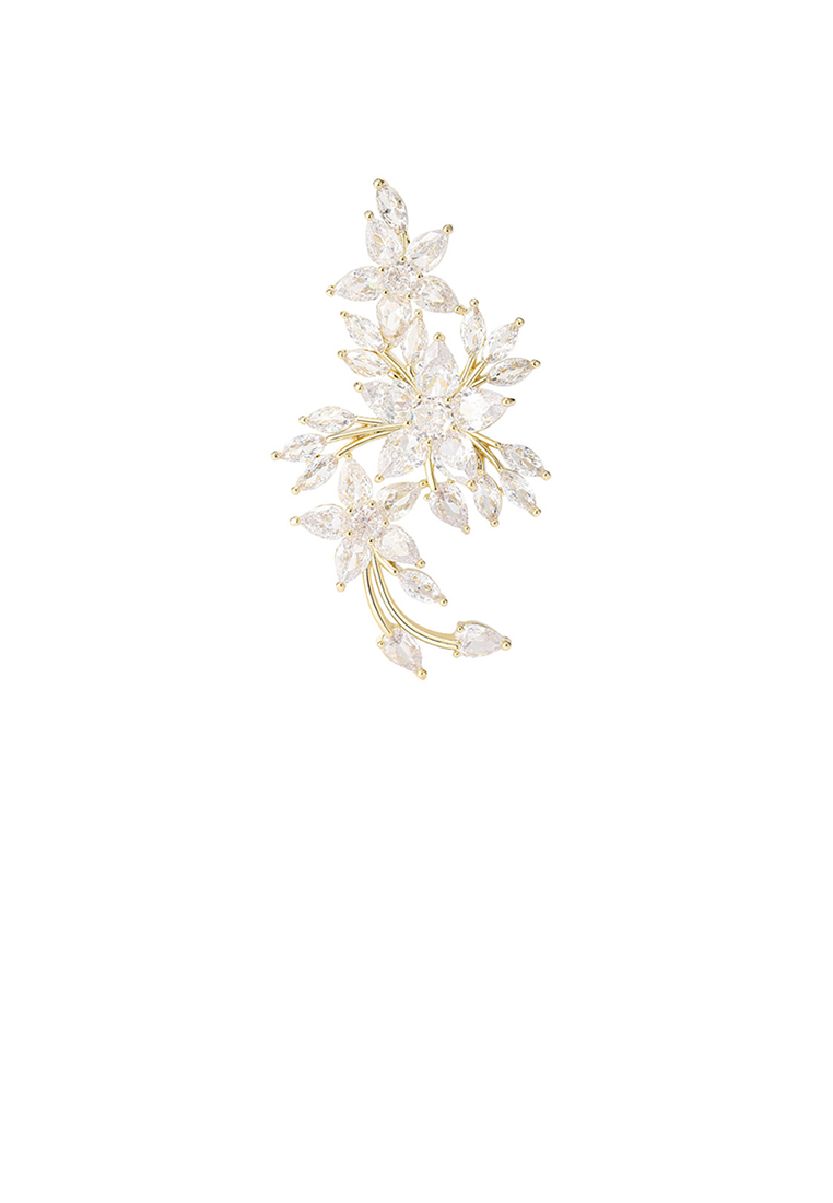 SOEOES 時尚亮麗方晶鋯石鍍金花朵胸針