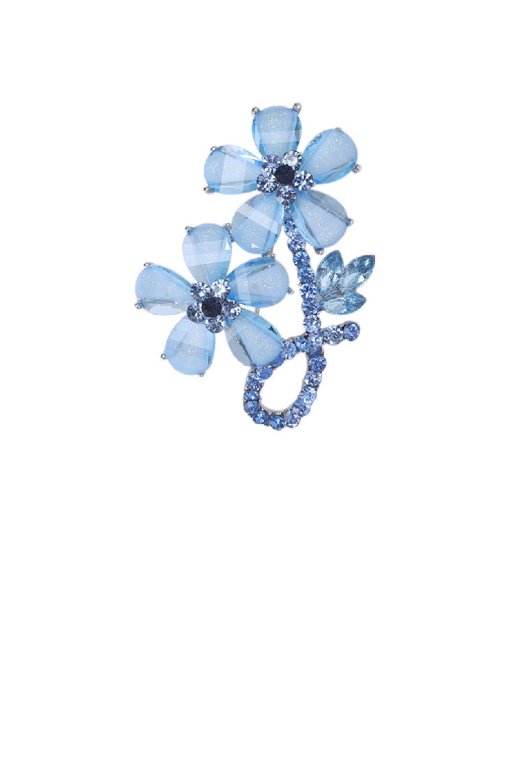 SOEOES 時尚優雅的方晶鋯石藍花胸針
