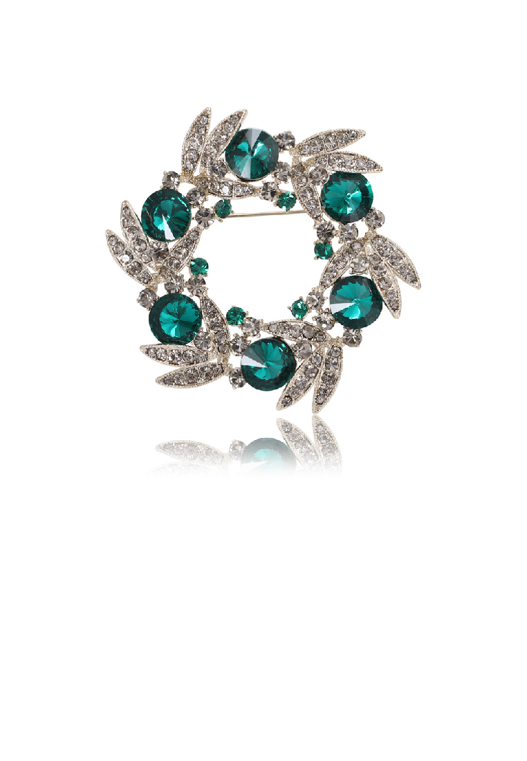 SOEOES 時尚優雅鍍金花環胸針配綠色方晶鋯石