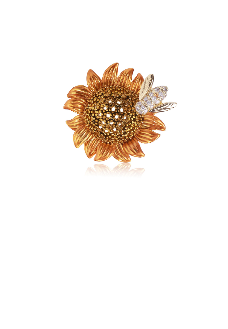 SOEOES 時尚優雅方晶鋯石鍍金向日葵蜜蜂胸針