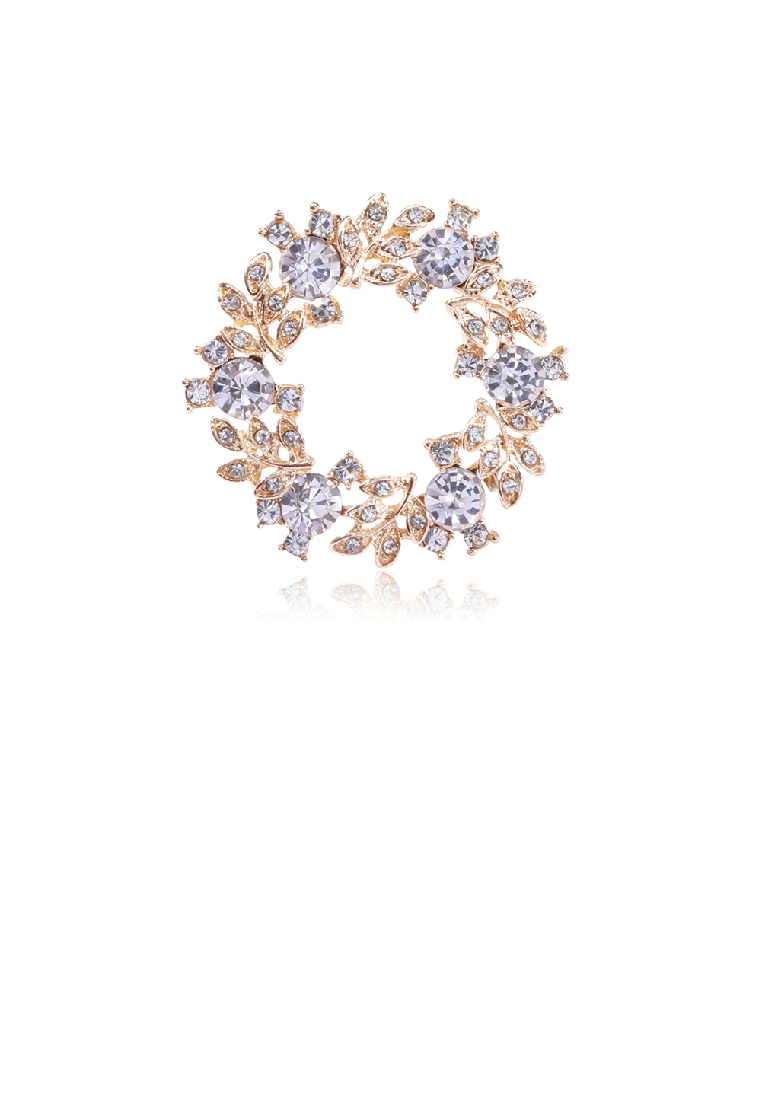 SOEOES 時尚氣質方晶鋯石鍍金橄欖枝花環幾何胸針
