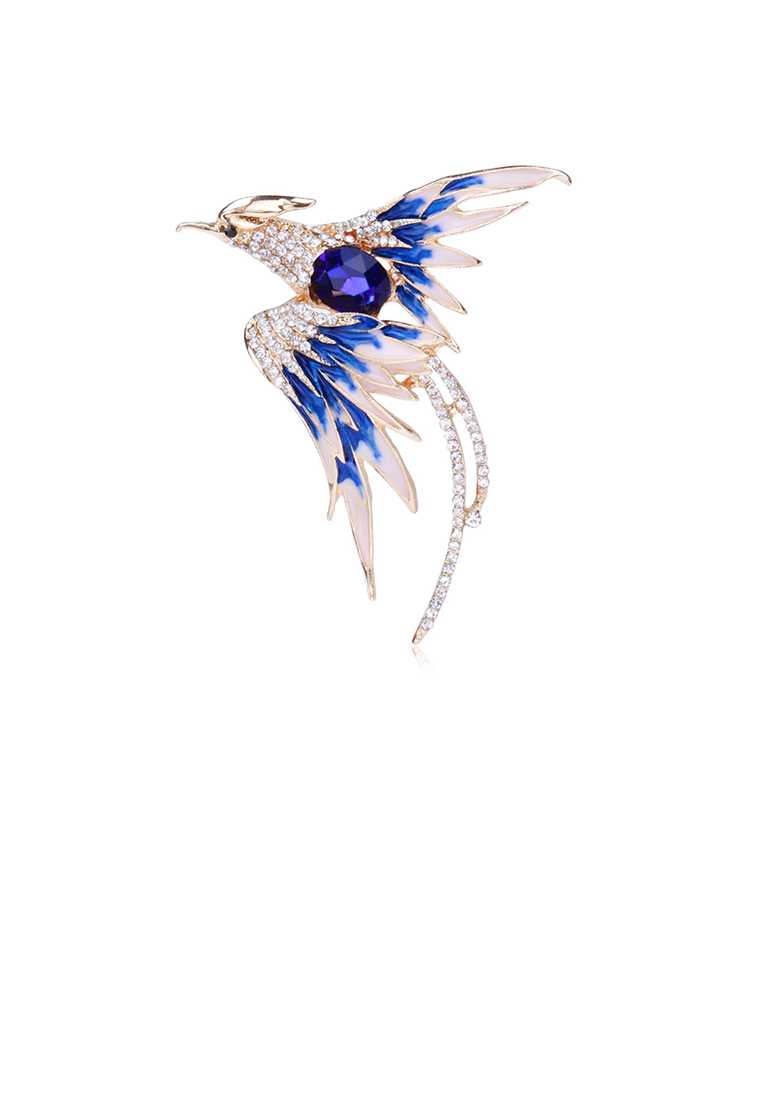 SOEOES 時尚優雅方晶鋯石鍍金琺瑯藍鳳凰胸針