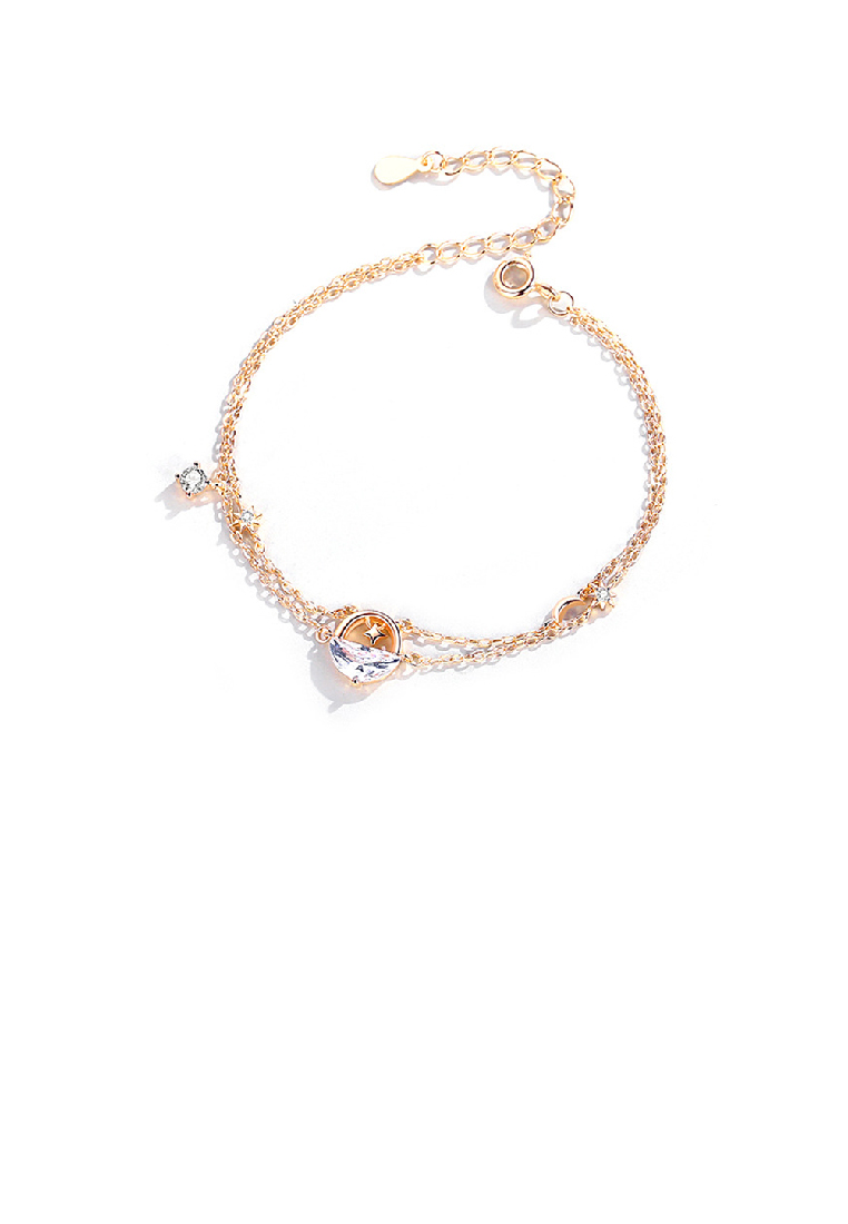 SOEOES 925純銀鍍玫瑰金時尚簡約星星幾何立方氧化鋯雙層手鍊