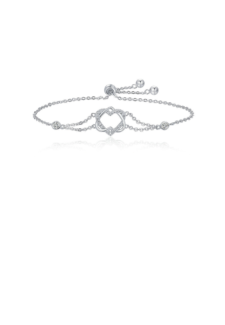 SOEOES 925 純銀時尚浪漫雙心型可調式手鍊配方晶鋯石