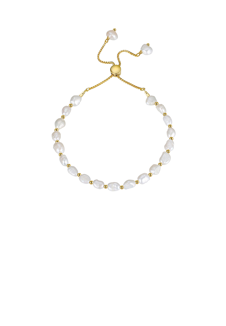 SOEOES 925純銀鍍金時尚氣質不規則淡水珍珠幾何可調式手鍊