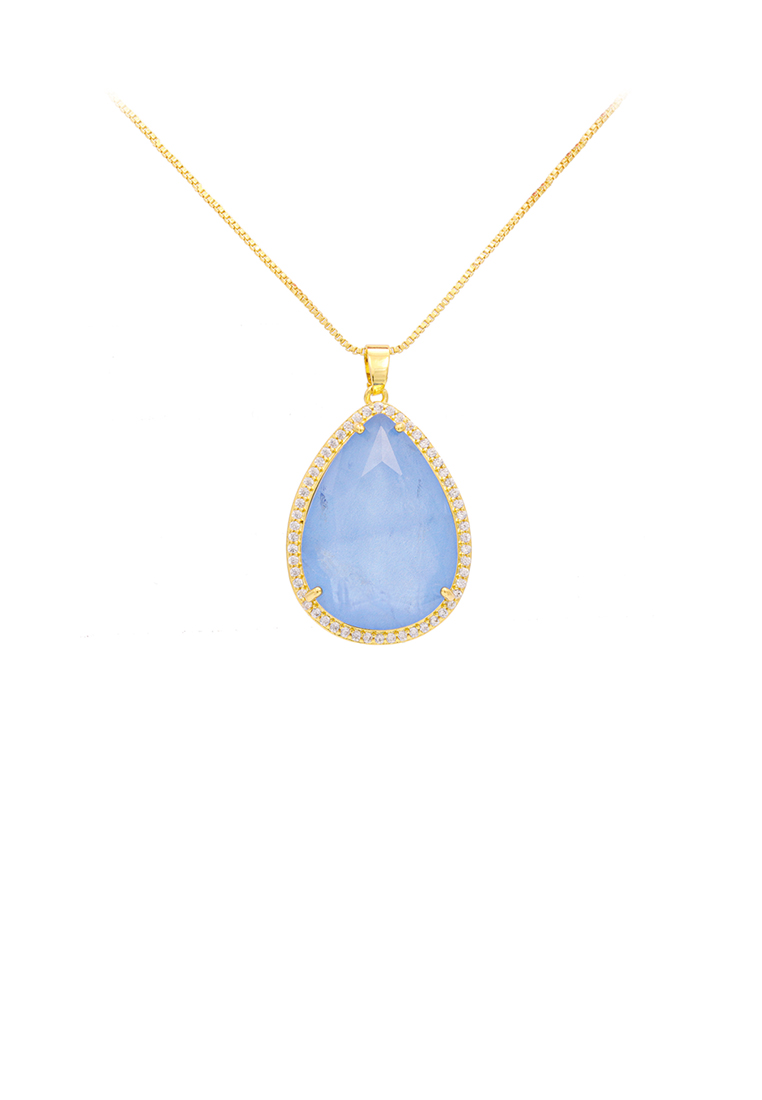 SOEOES 時尚優雅鍍金水滴形吊墜搭配藍色方晶鋯石和項鍊