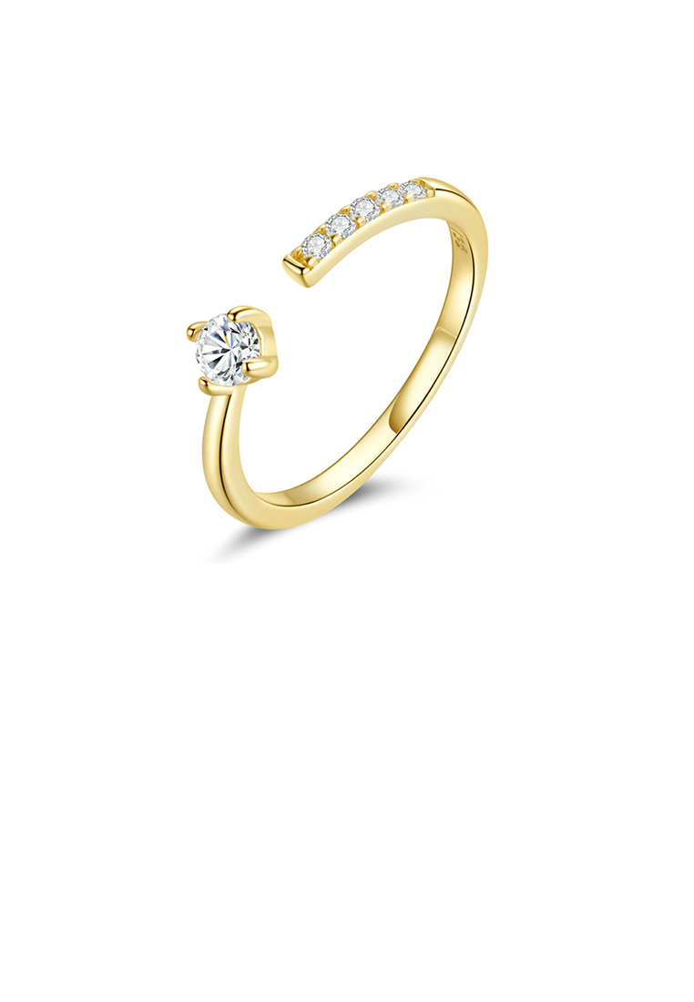 SOEOES 925 純銀簡約鍍金時尚幾何可調式開口戒指配方晶鋯石