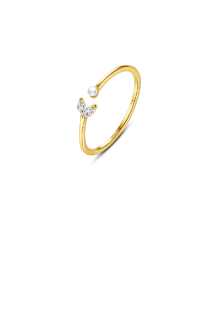 SOEOES 925 純銀鍍金時尚簡約幾何仿珍珠可調式開口戒指配方晶鋯石