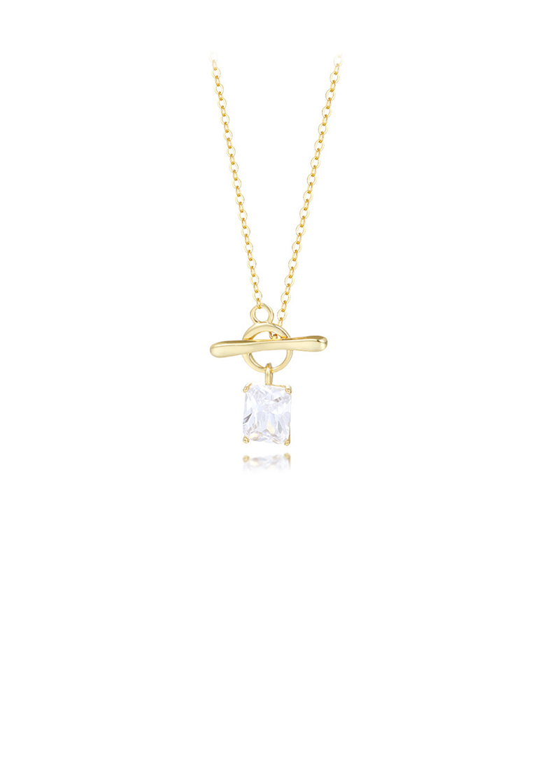 SOEOES 925純銀鍍金簡約時尚幾何方形吊墜配白色方晶鋯石和項鍊