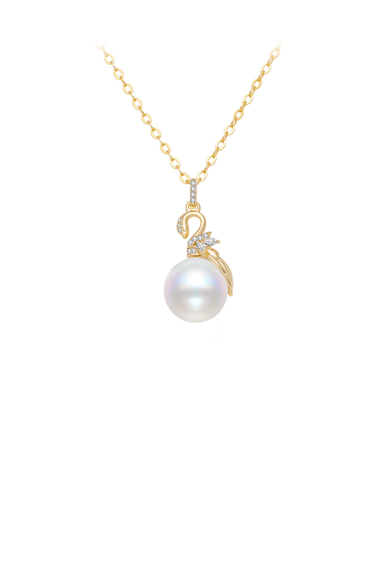 SOEOES 925純銀鍍金時尚氣質天鵝仿珍珠吊墜配方晶鋯石項鍊