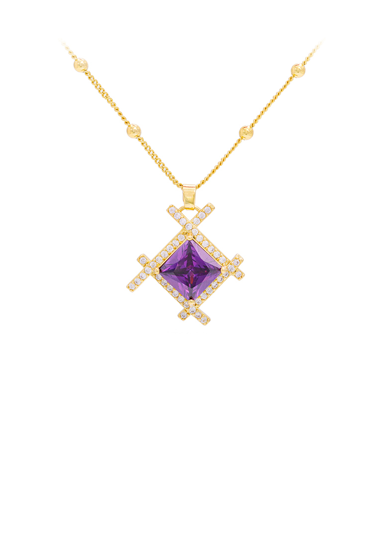 SOEOES 時尚簡約鍍金幾何菱形吊墜配紫色方晶鋯石和項鍊