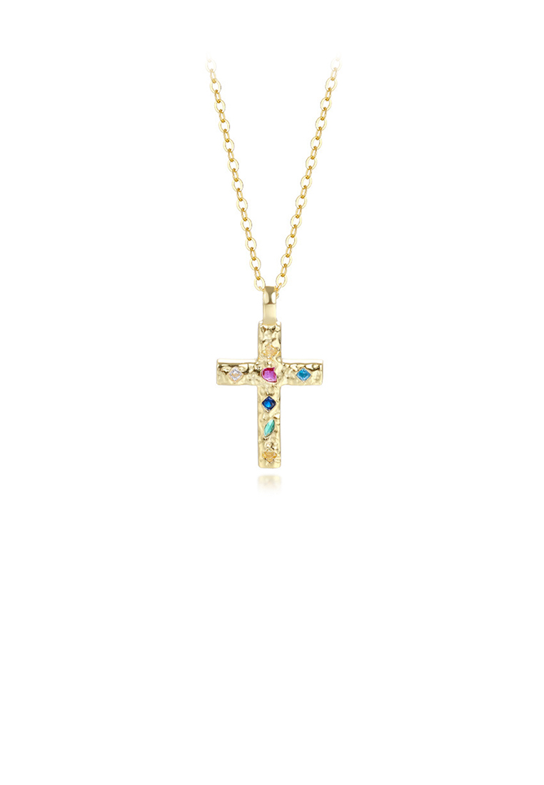 SOEOES 925 純銀鍍金簡約時尚十字架吊墜配方晶鋯石和項鍊