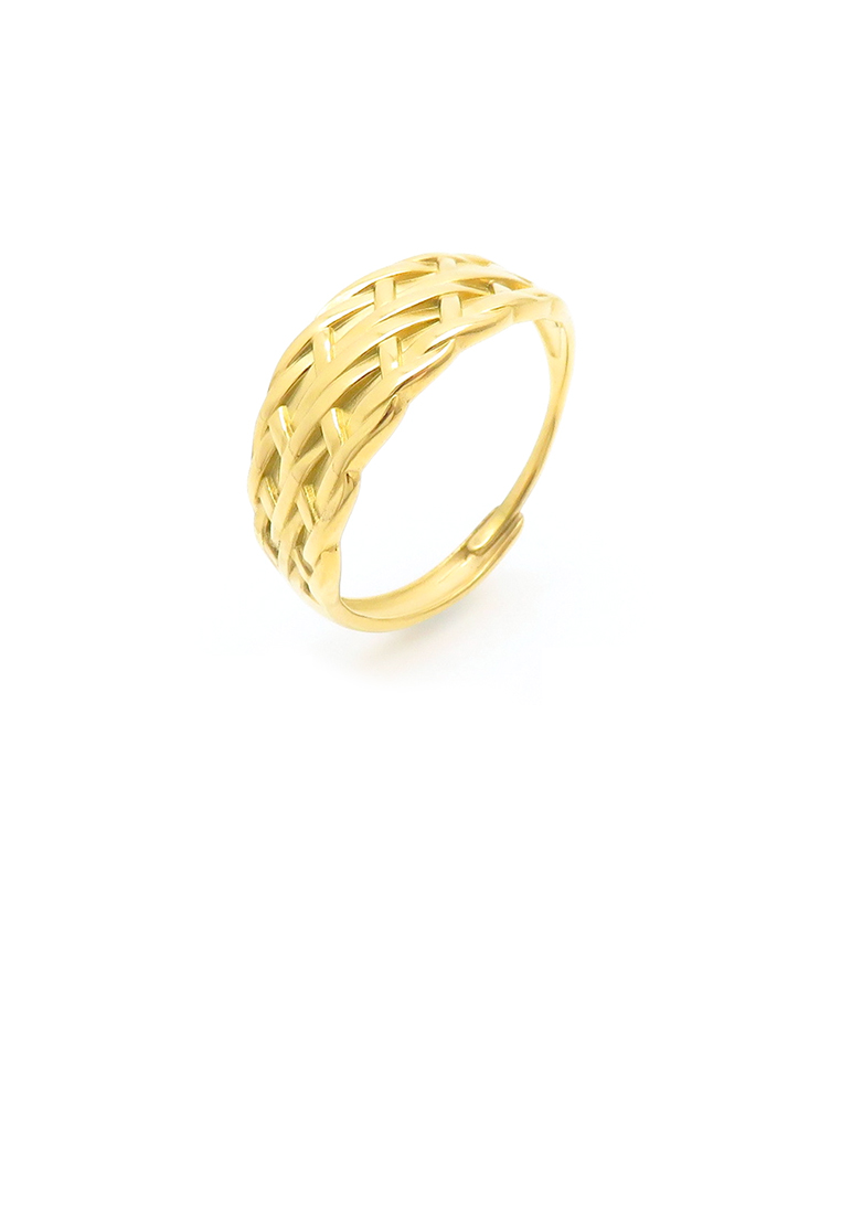 SOEOES 時尚簡約鍍金316L不鏽鋼編織網狀幾何調節戒指