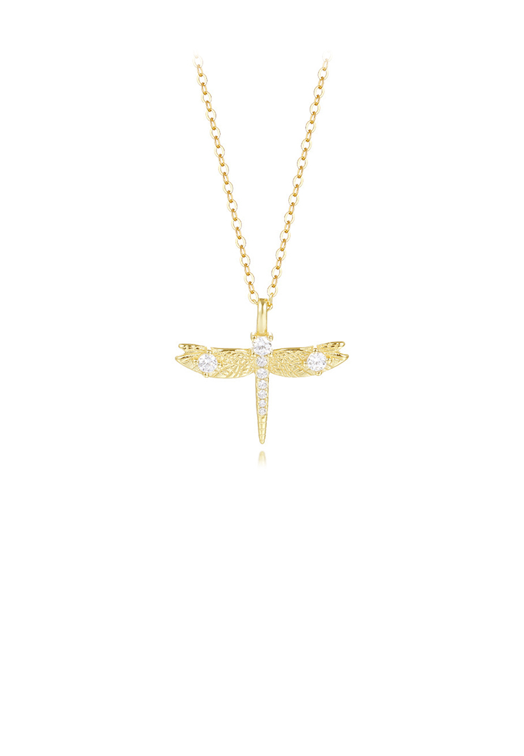 SOEOES 925 純銀鍍金時尚簡約蜻蜓吊墜配方晶鋯石與項鍊