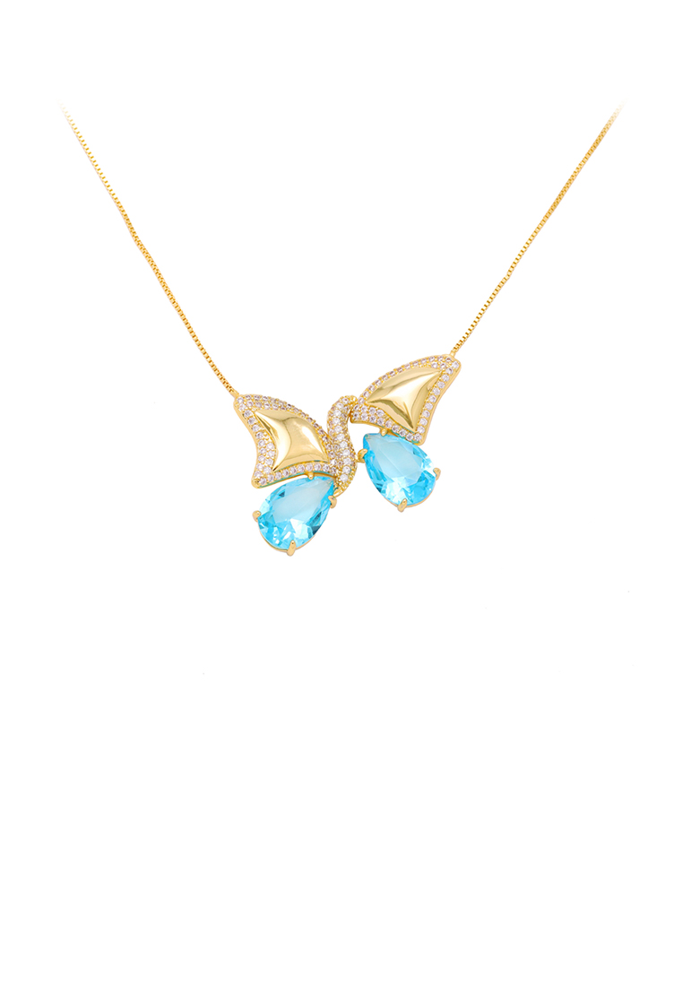 SOEOES 時尚優雅鍍金蝴蝶吊墜搭配藍色方晶鋯石和項鍊