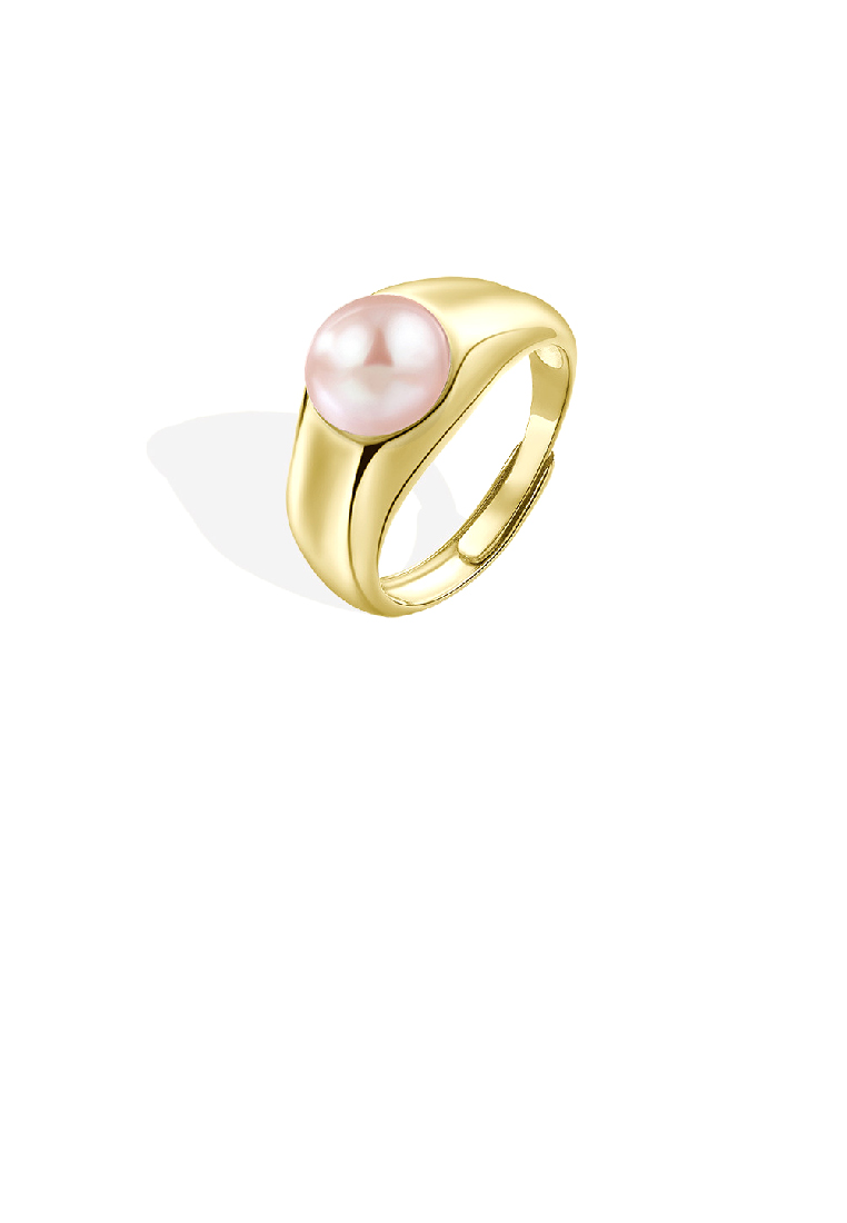 SOEOES 925純銀鍍金簡約個性幾何紫色淡水珍珠可調式戒指