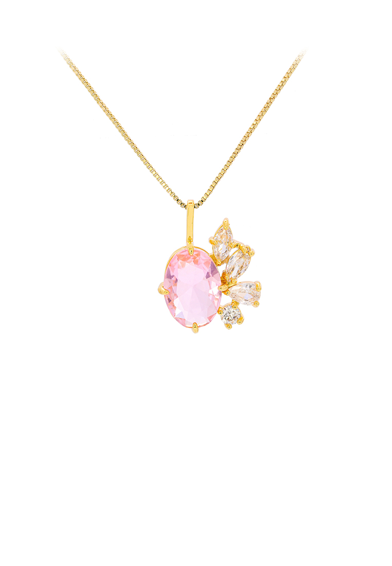 SOEOES 時尚優雅鍍金幾何吊墜搭配粉紅色方晶鋯石和項鍊