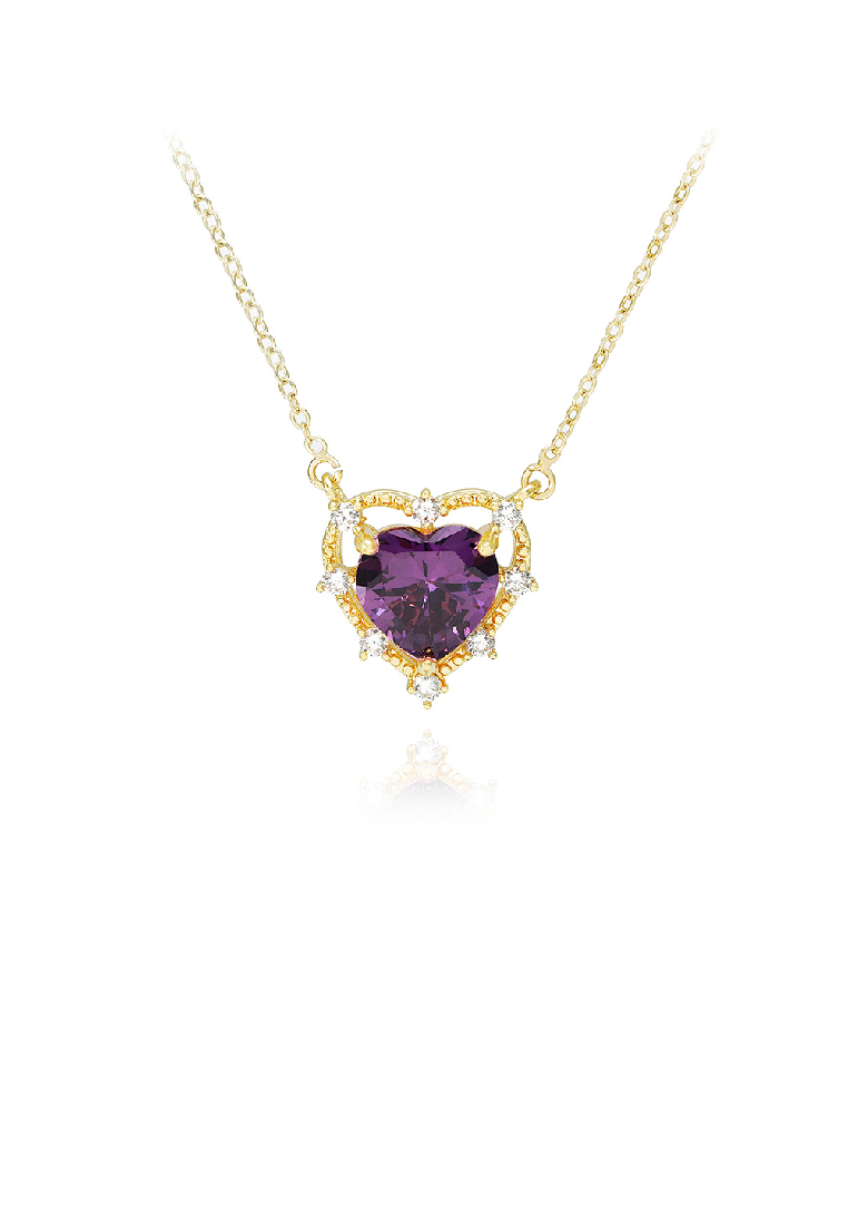 SOEOES 簡約甜美鍍金心形吊墜配紫色方晶鋯石和項鍊