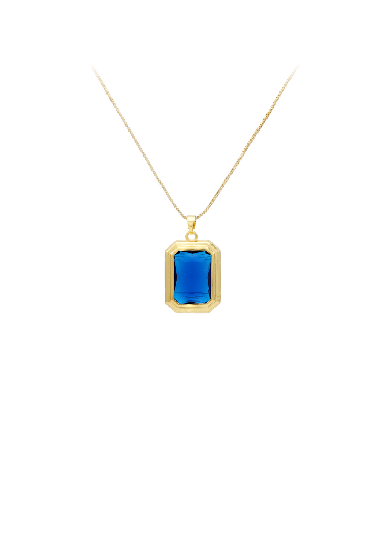 SOEOES 時尚簡約鍍金幾何立方體吊墜搭配藍色方晶鋯石和項鍊