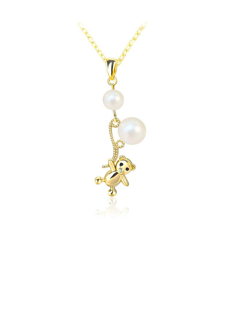 SOEOES 925 純銀鍍金時尚創意氣球熊吊墜配淡水珍珠和項鍊