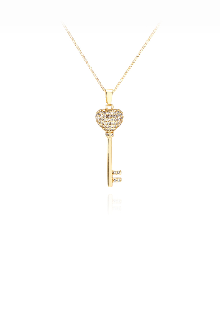 SOEOES 時尚簡約鍍金心型鑰匙吊墜配方晶鋯石與項鍊