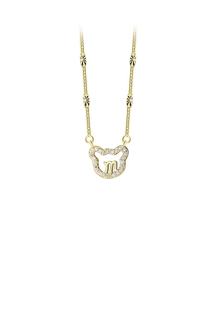 SOEOES 925 純銀鍍金簡約可愛字母 M 熊吊墜配方晶鋯石和項鍊