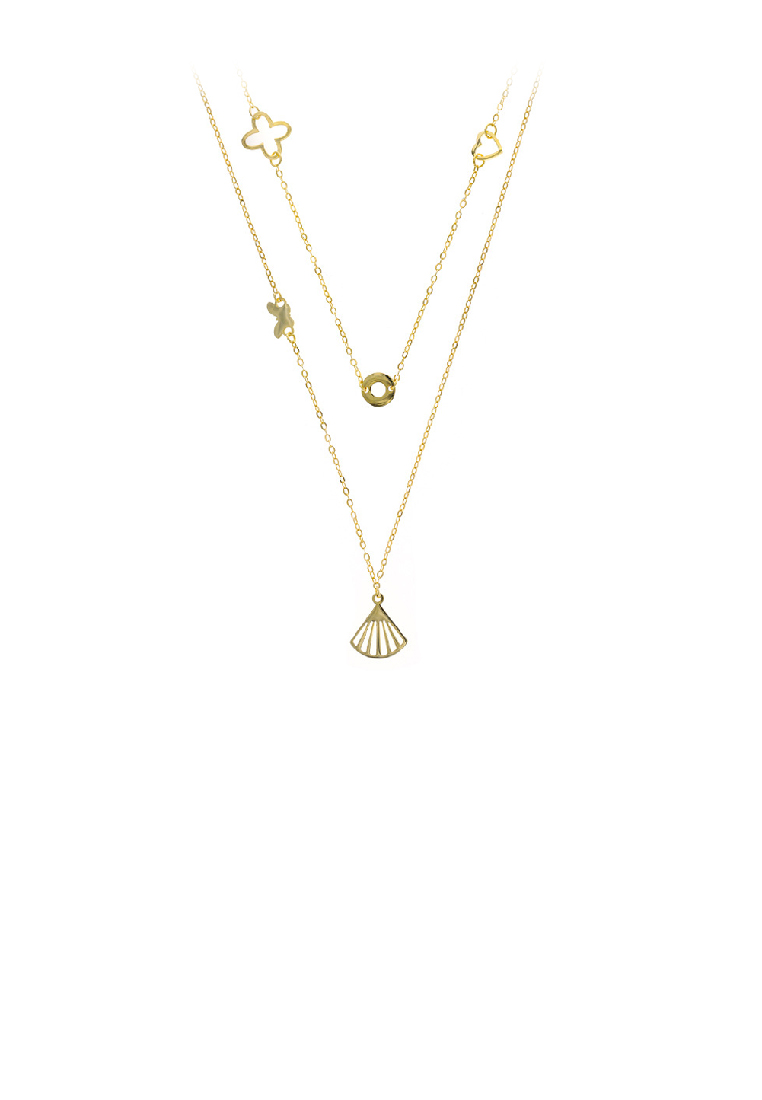 SOEOES 925 純銀鍍金時尚簡約鏤空扇貝雙層項鍊吊墜