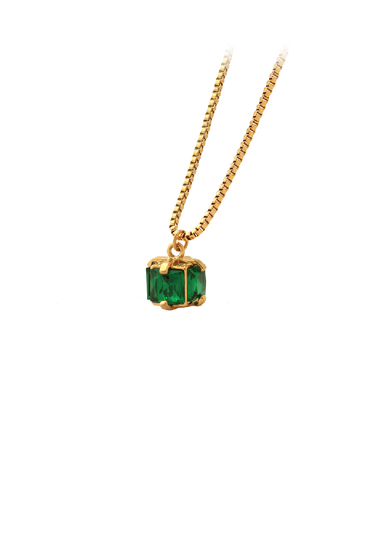 SOEOES 時尚優雅鍍金 316L 不鏽鋼幾何方形綠色方晶鋯石吊墜項鍊