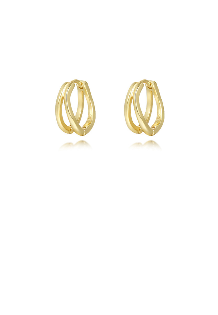 SOEOES 925純銀鍍金時尚個性雙層線條幾何耳環