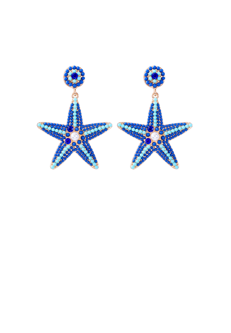 SOEOES 時尚簡約鍍金五角星仿藍珍珠方晶鋯石耳環