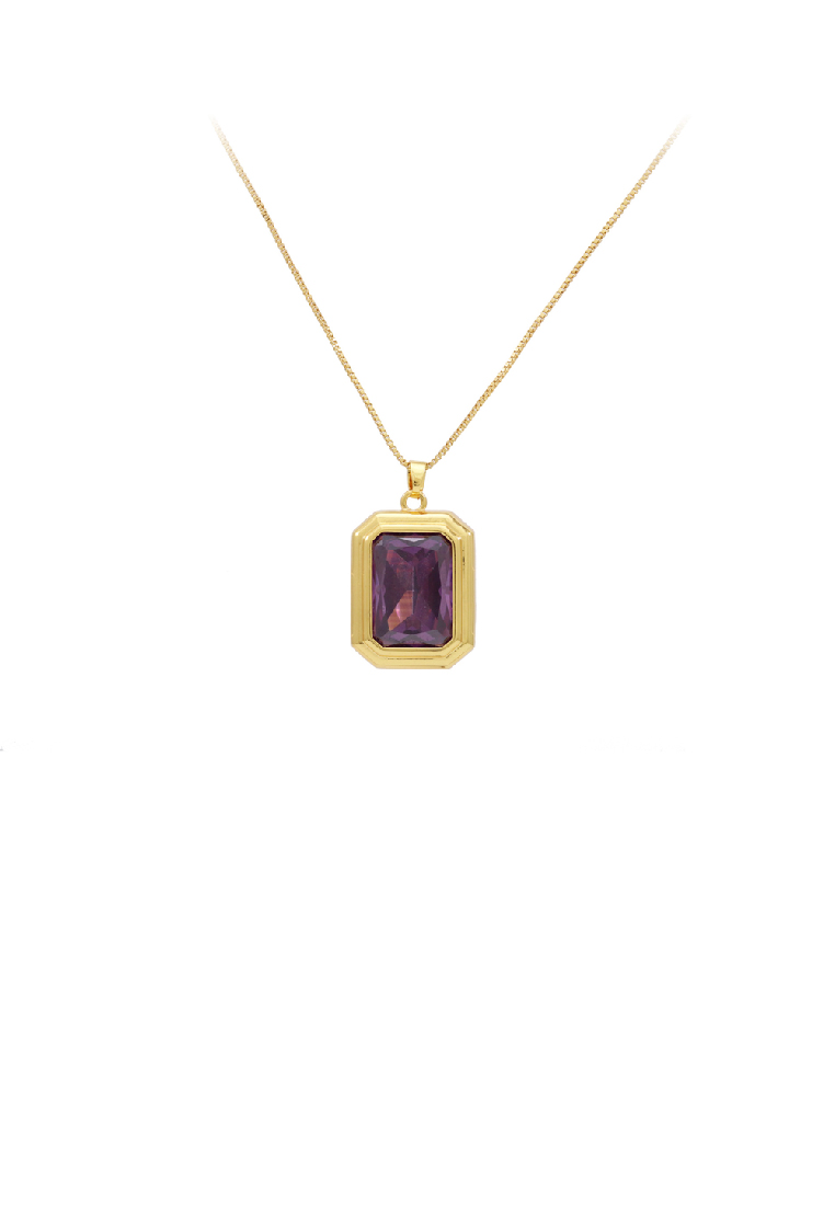 SOEOES 時尚簡約鍍金幾何立方體吊墜配紫色方晶鋯石和項鍊