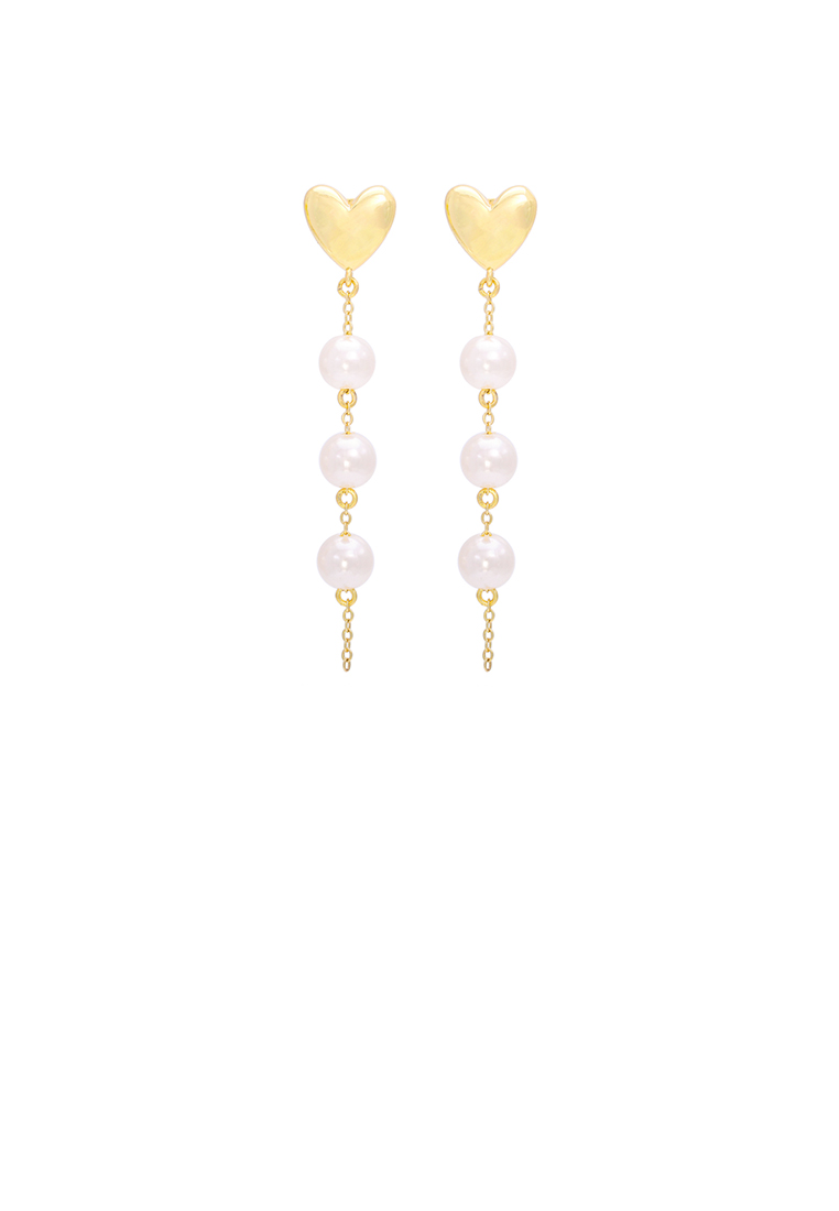 SOEOES 時尚簡約鍍金心型仿珍珠流蘇耳環