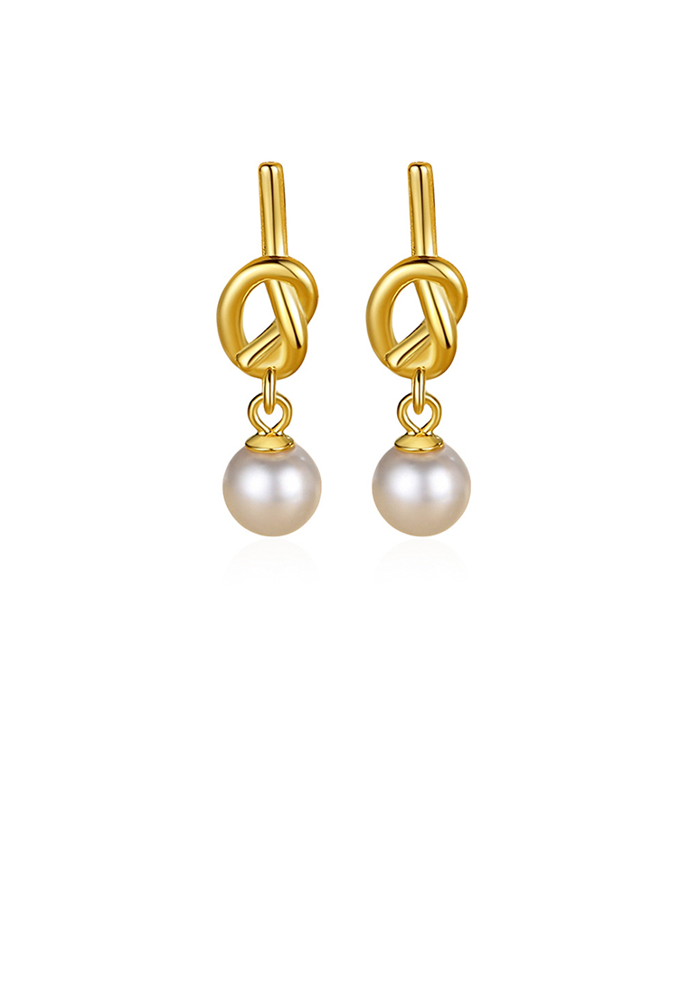 SOEOES 925純銀鍍金時尚氣質交織幾何仿珍珠耳環