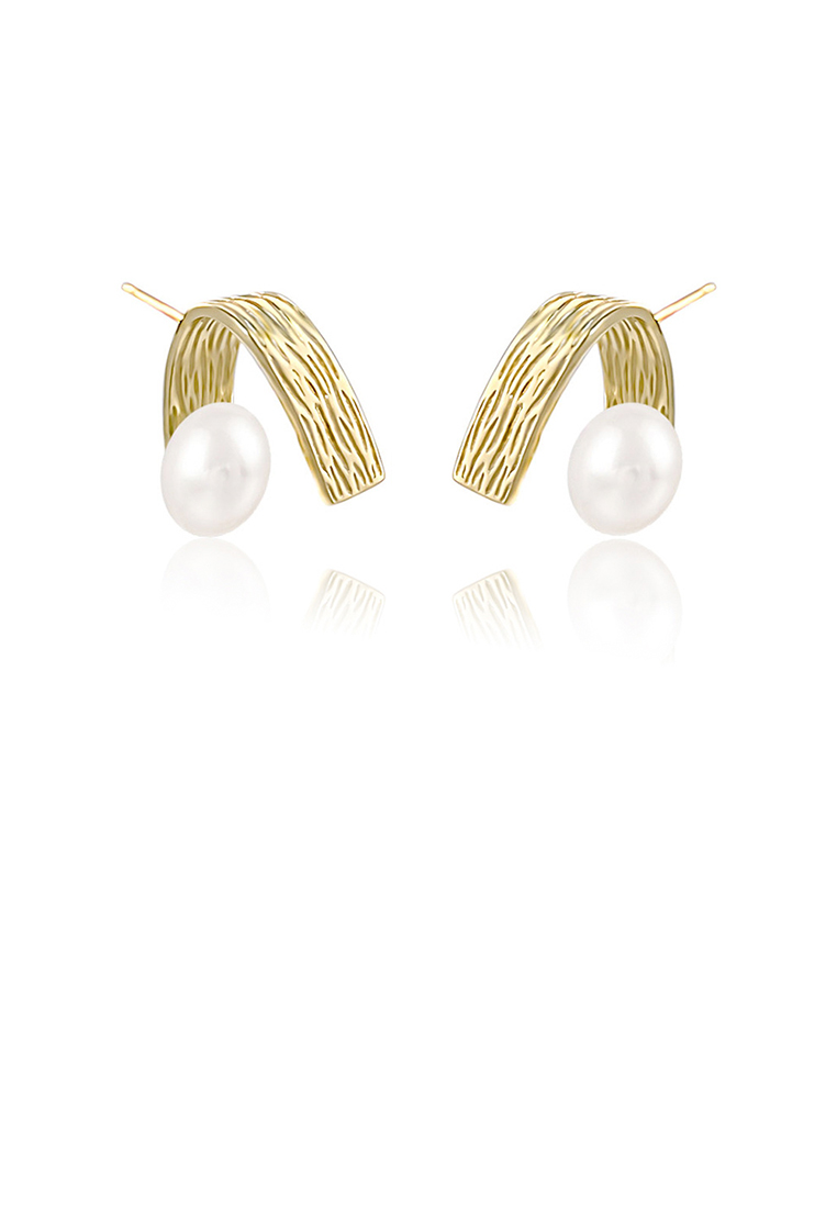 SOEOES 925純銀鍍金時尚氣質不規則圖案V形幾何淡水珍珠耳環