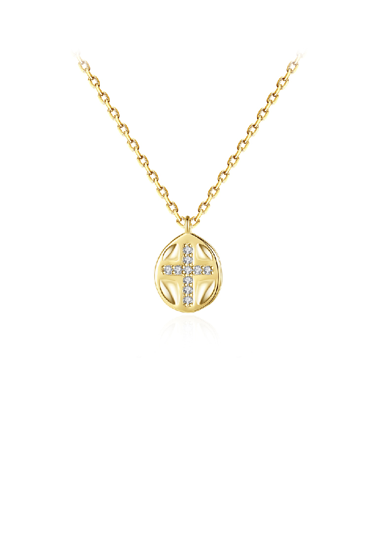 SOEOES 925 純銀鍍金簡約時尚十字幾何吊墜配方晶鋯石與項鍊