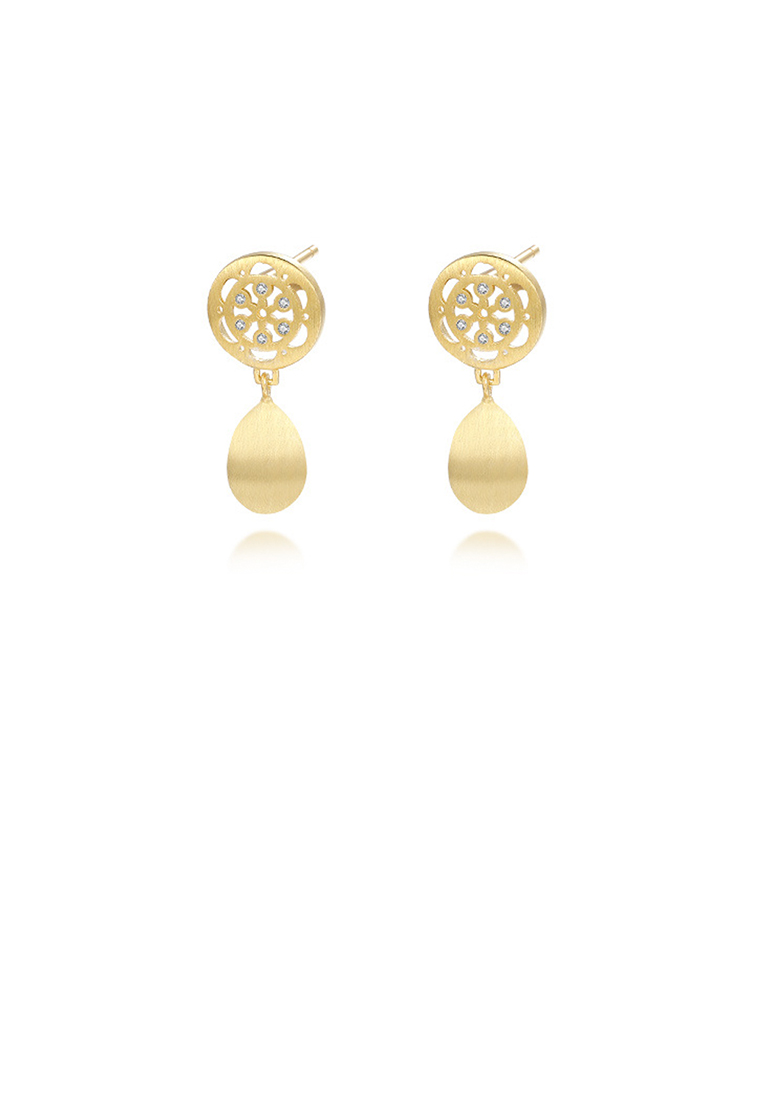 SOEOES 925純銀鍍金時尚氣質鏤空幾何水滴形方晶鋯石耳環