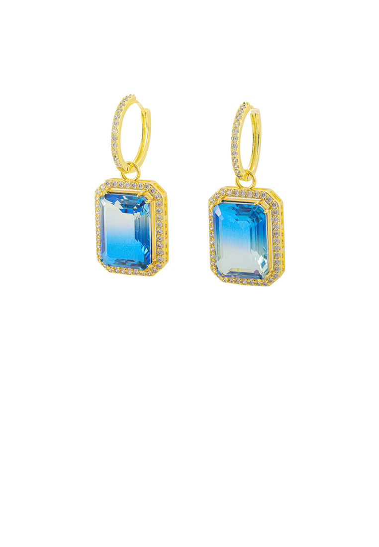 SOEOES 時尚氣質藍方晶鋯石鍍金幾何方形耳環
