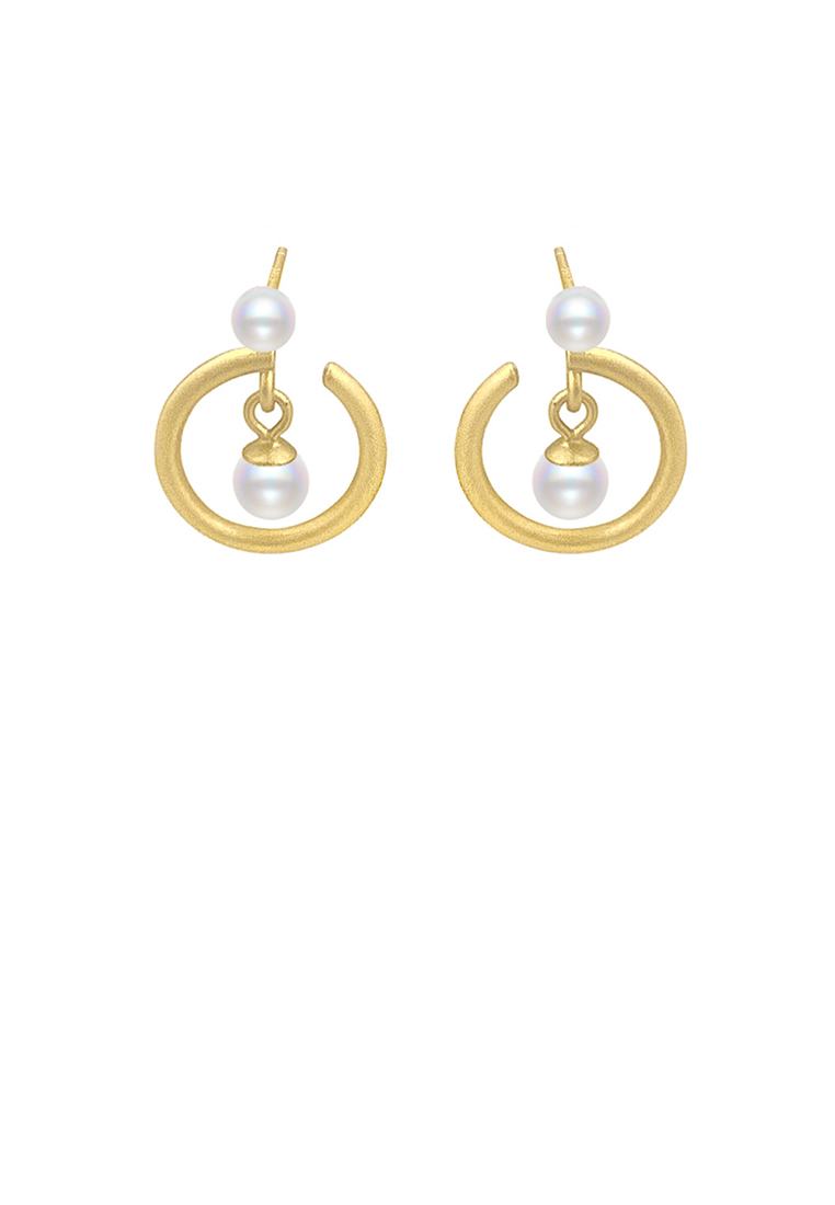 SOEOES 925純銀鍍金時尚簡約磨砂幾何圓形仿珍珠耳環