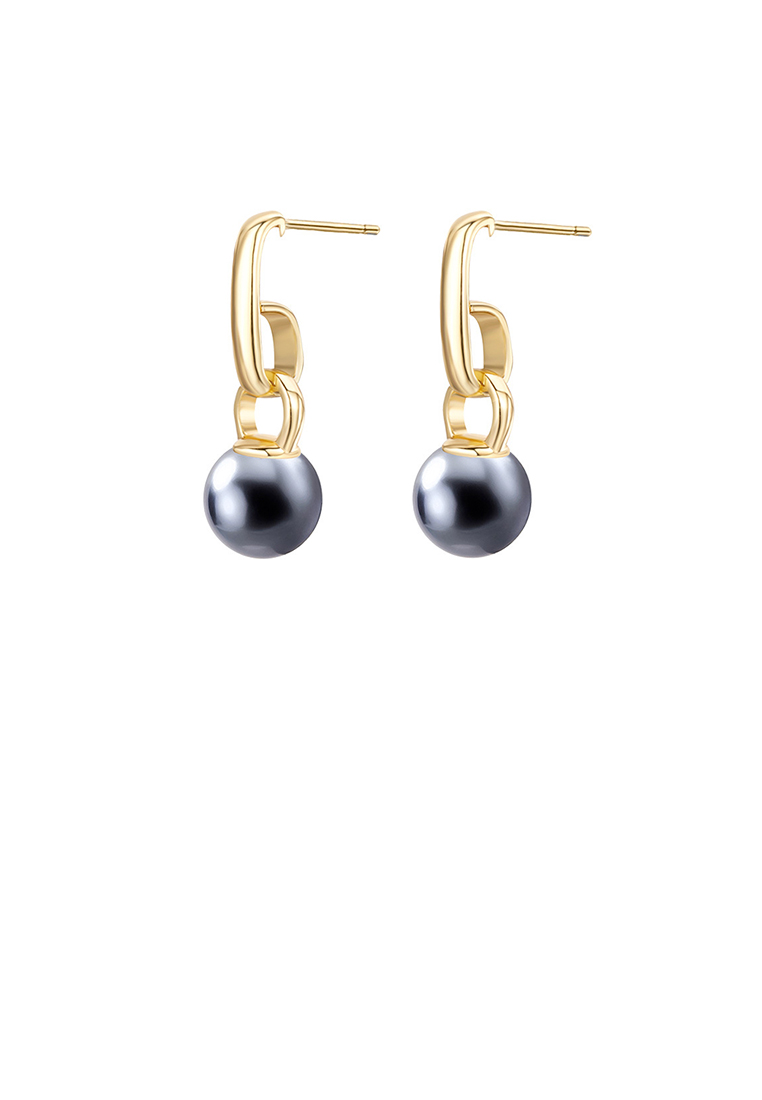 SOEOES 925純銀鍍金簡約優雅幾何黑色仿珍珠耳環