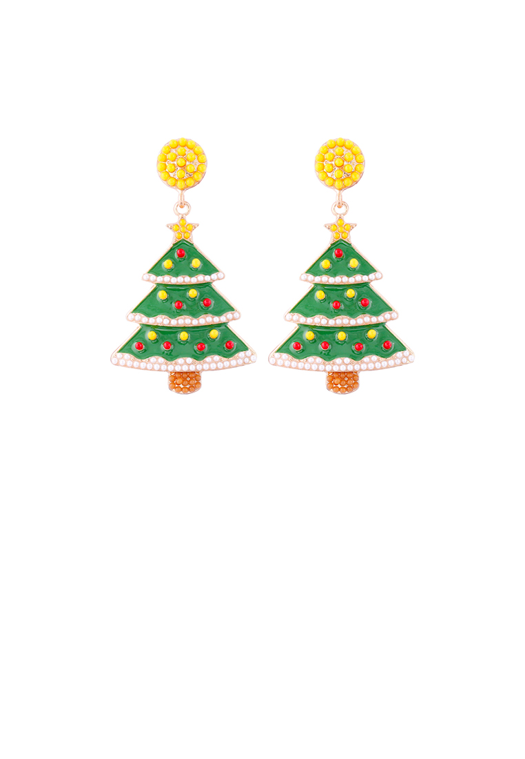 SOEOES 簡約時尚鍍金琺瑯黃色仿珍珠聖誕樹耳環