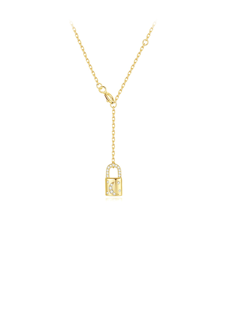 SOEOES 925 純銀鍍金時尚簡約鎖吊墜配方晶鋯石和項鍊
