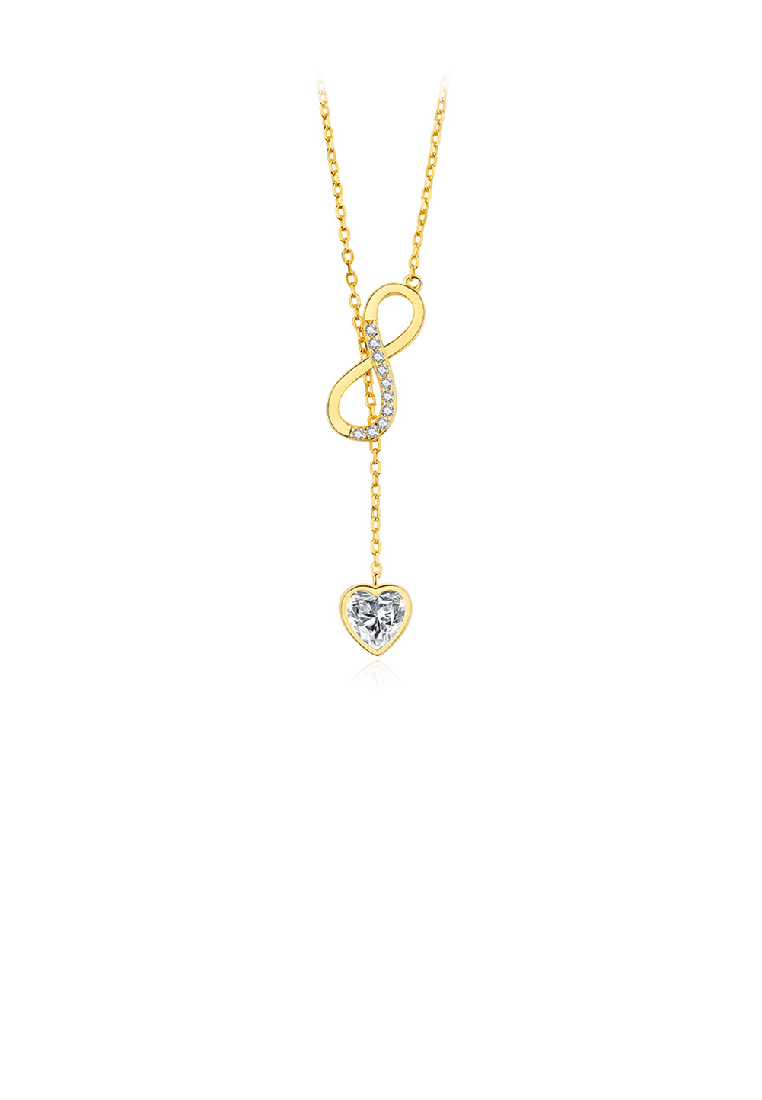 SOEOES 925 純銀鍍金時尚簡約無限符號心型流蘇吊墜配方晶鋯石與項鍊