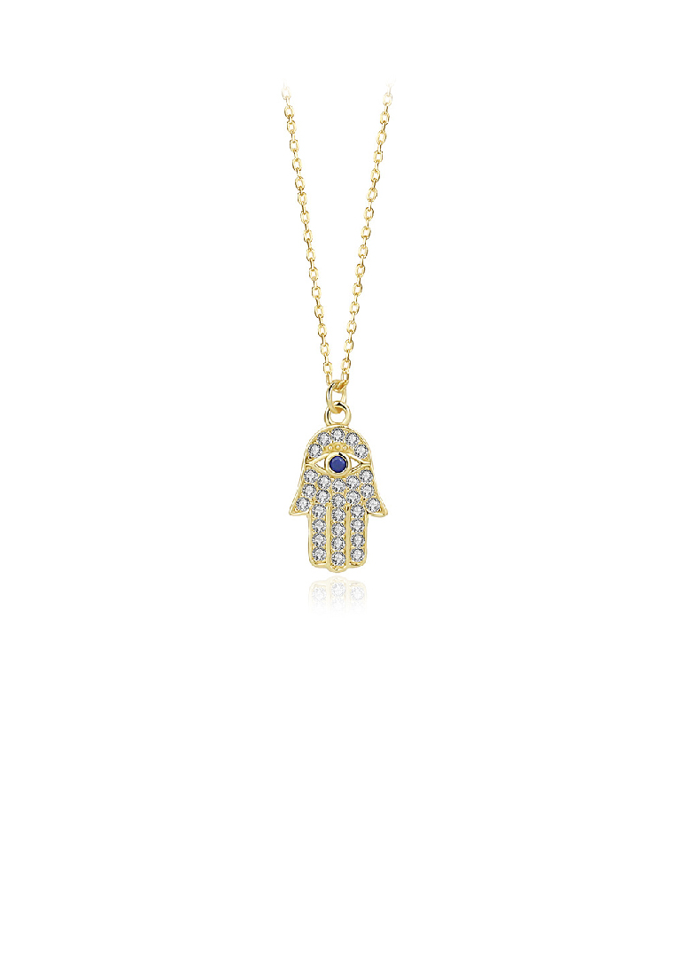 SOEOES 925 純銀鍍金時尚明亮法蒂瑪之手吊飾配方晶鋯石與項鍊