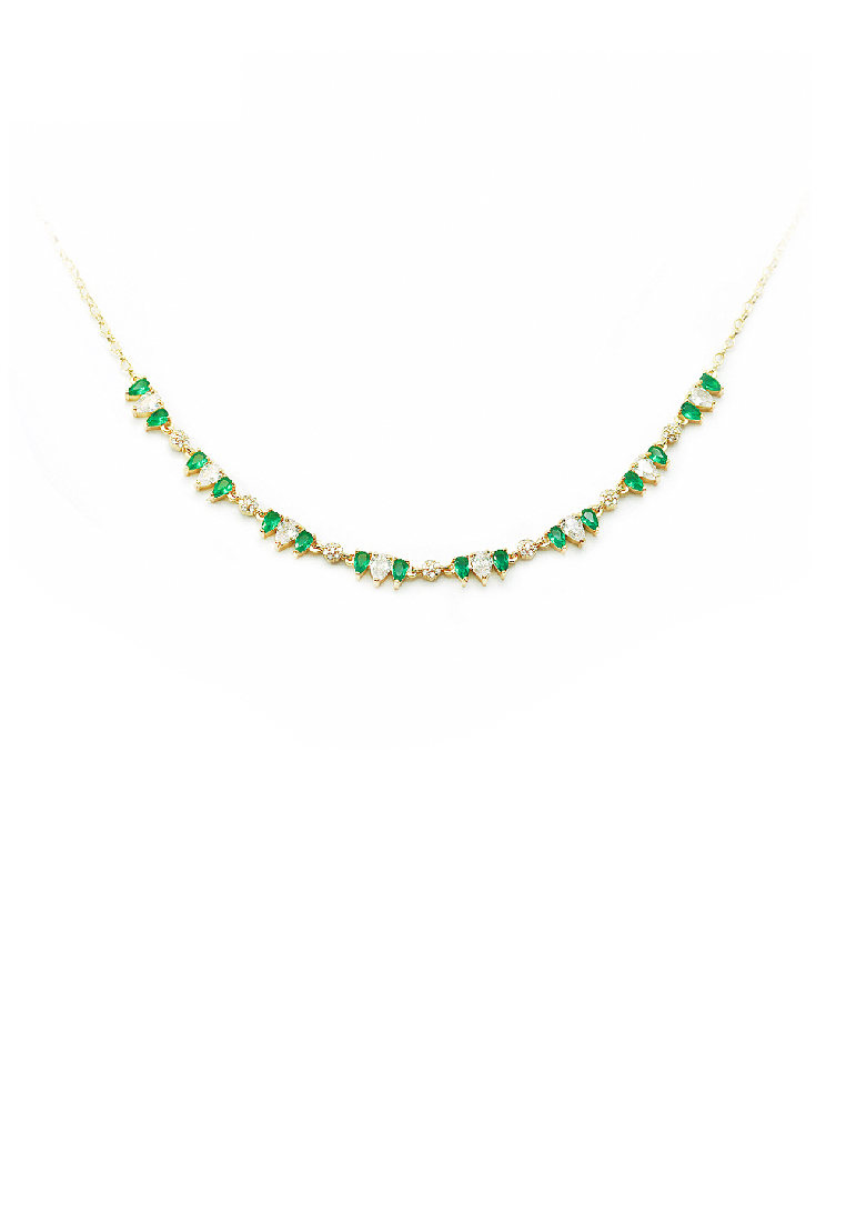SOEOES 時尚簡約鍍金水滴項鍊配綠色方晶鋯石