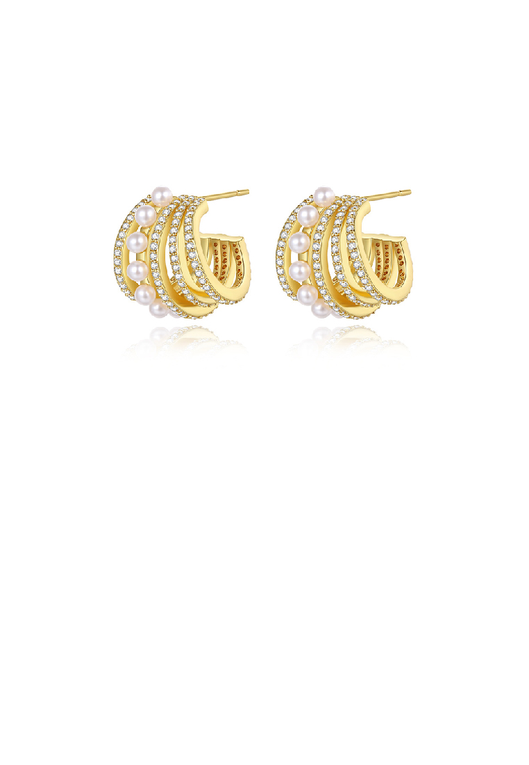 SOEOES 時尚簡約鍍金C形多層幾何仿珍珠方晶鋯石耳環