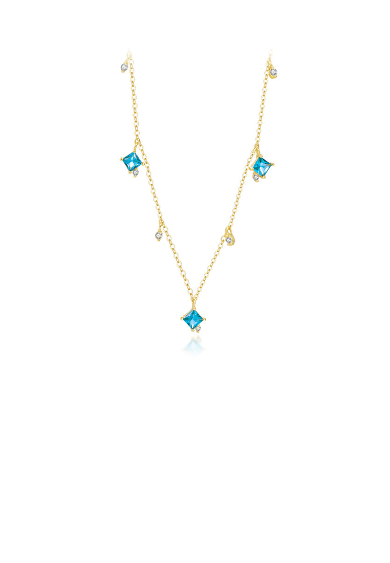 SOEOES 925純銀鍍金時尚簡約幾何方形藍色方晶鋯石項鍊