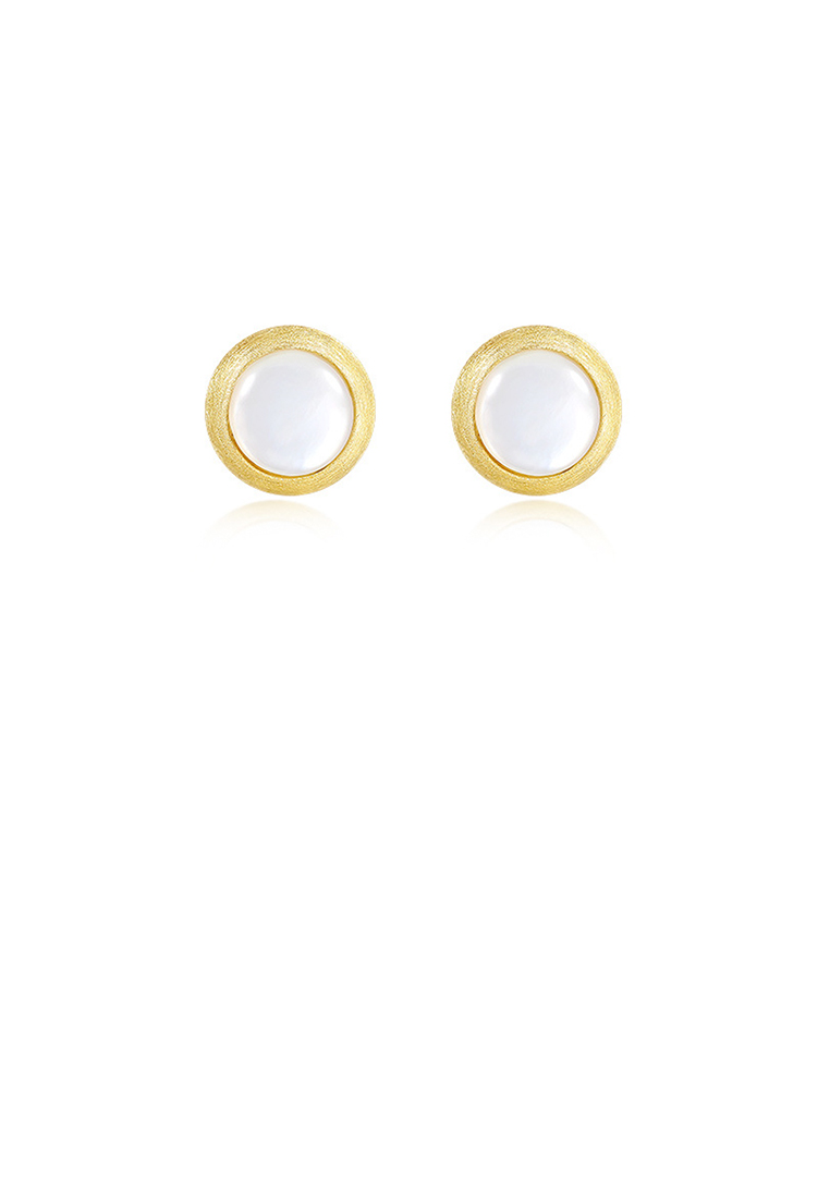 SOEOES 925純銀鍍金簡約時尚幾何圓形珍珠母耳環