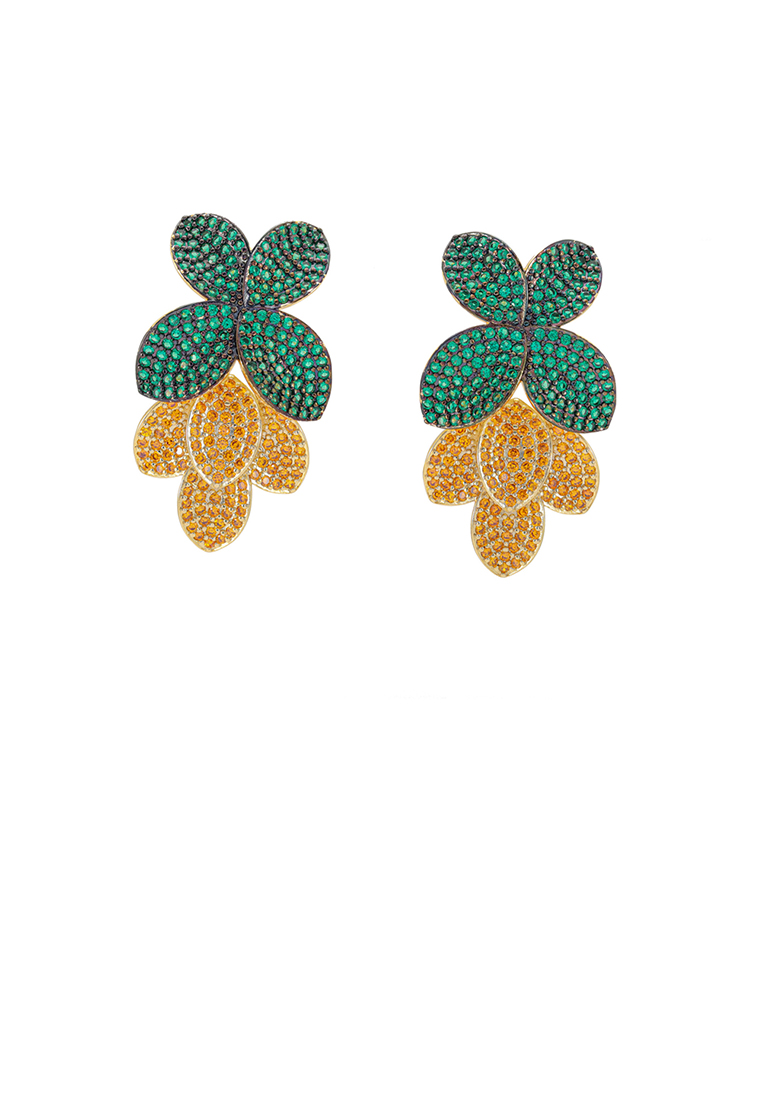 SOEOES 時尚明亮式方晶鋯石鍍金花朵耳環