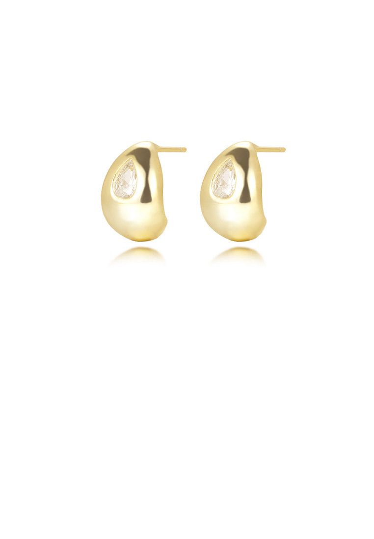 SOEOES 925 純銀鍍金時尚簡約水滴形方晶鋯石耳環