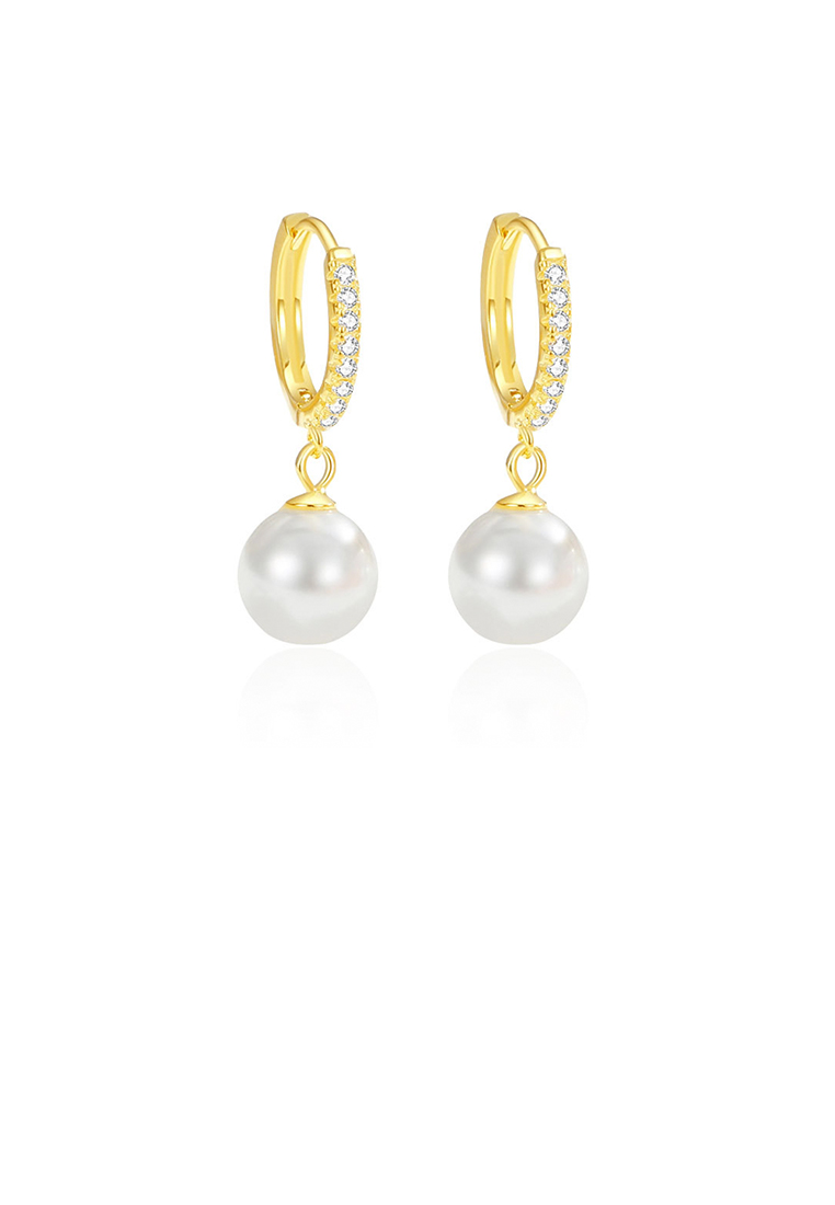 SOEOES 925純銀鍍金時尚氣質幾何仿珍珠方晶鋯石耳環